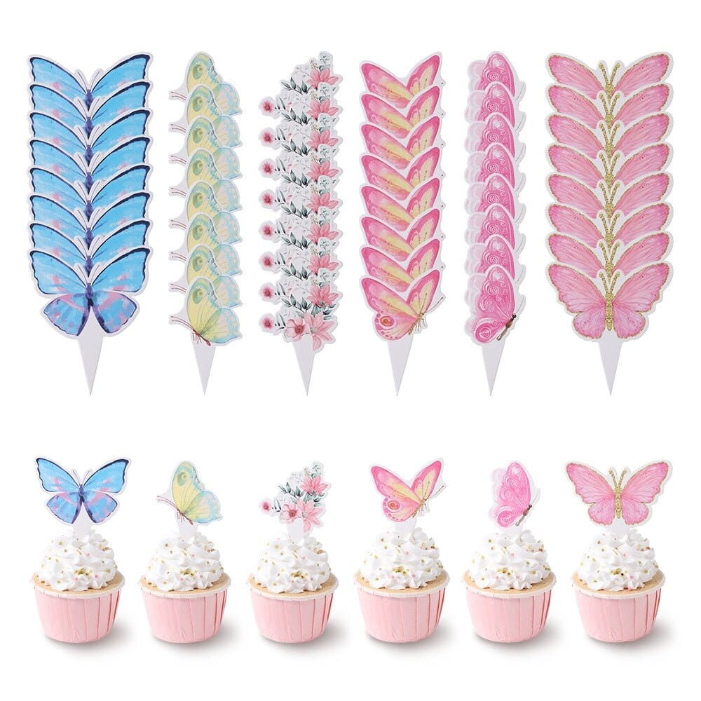 24-Piece Set of Vivid Butterfly Cupcake Toppers - My Store