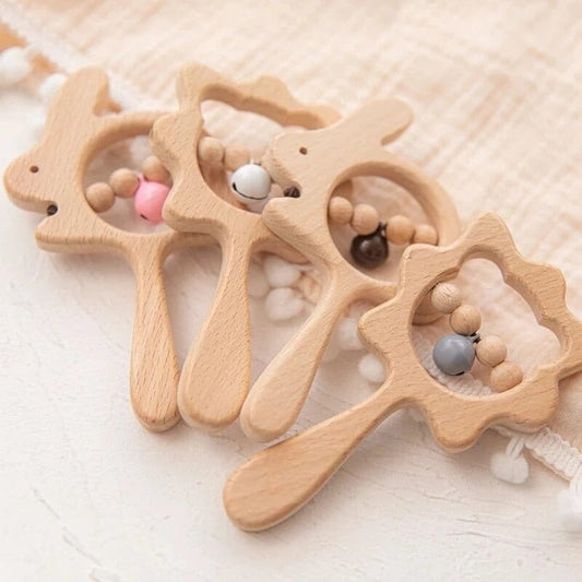 Beech Wood Baby Rattle and Teething Ring